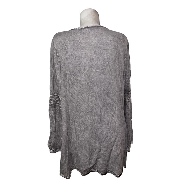New Anandas Top Womens Plus Size XXL Gray Stone Wash Boho LS Tunic Blouse Shirt - Picture 5 of 6